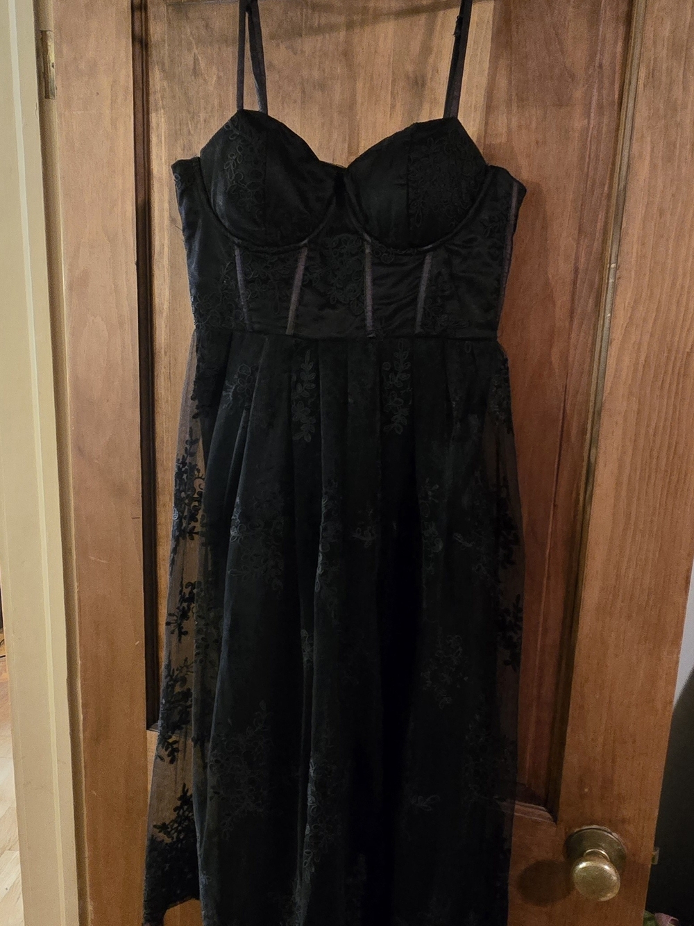 Lulu's Black Strapless Lace Bustier Dress